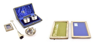 Lot 119 - A Collection of Assorted Silver, including: three photograph frames, a cased pair of...