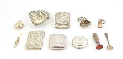 Lot 123 - A Collection of Silver, including: a card-case, engraved with foliage, 8.5cm high; an embossed box