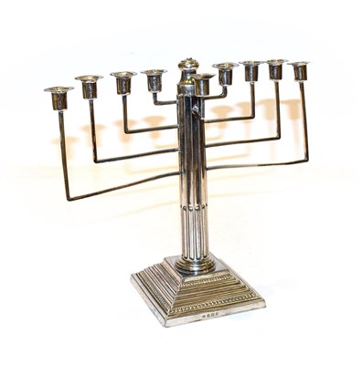 Lot 128 - A George V Silver Hanukkah-Lamp, Maker's Mark NS, Birmingham 1930, on stepped square base and...