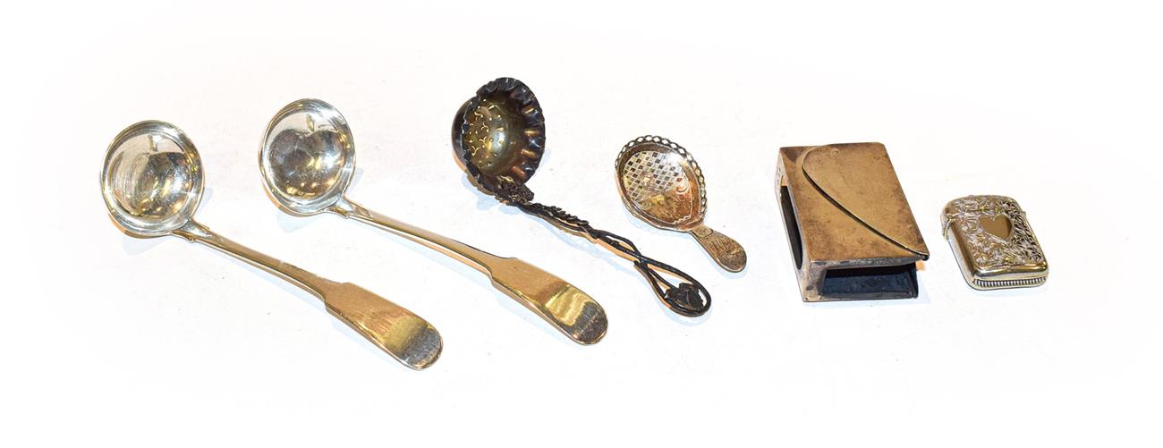 Lot 132 - A collection of silver, including: a pair of toddy ladles, Edinburgh 1825; a caddy-spoon, repaired