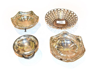Lot 134 - Four various silver dishes, including a pair of silver sweetmeat bowls, Birmingham 1926/27, a...