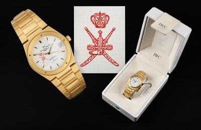Lot 2124 - An 18 Carat Gold Automatic Calendar Centre Seconds Wristwatch with the Red ''Khanjar'' National...