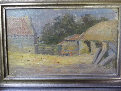 Lot 962 - James William Booth RCamA (1867-1953)  Farmyard Scene Signed with the artist's initials, bearing an