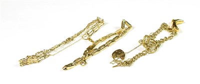 Lot 145 - A 9 carat gold charm bracelet, hung with various charms including a boot, a cross etc; a 9...
