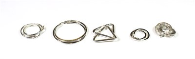 Lot 147 - Two pairs of 9 carat white gold hoop earrings; and three pairs of hoop earrings, stamped '375'