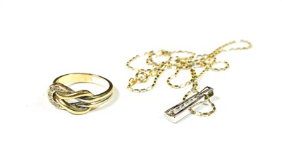 Lot 166 - A 9 carat gold diamond pendant on a fancy link chain, pendant length 1.8cm, chain length 45cm;...