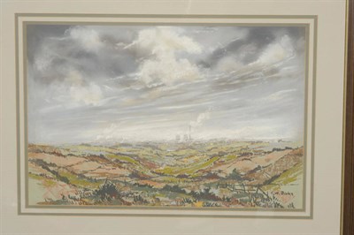 Lot 969 - Geoffrey W. Birks YWS (1929-1993)  Moorland scene with an industrial town in the distance...