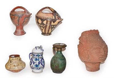 Lot 223 - Five earthenware vessels and a Tunisian jug (6)