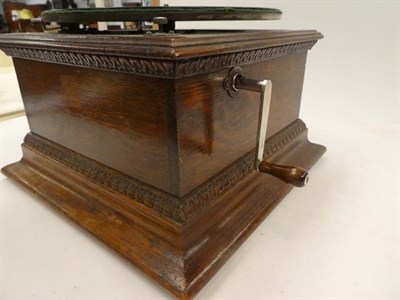 Lot 230 - An oak wind-up table gramophone together with HMV style dog, a bakelite radio etc