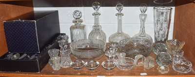 Lot 234 - Assorted glass including decanters and a boxed Stuart crystal vase (one shelf)