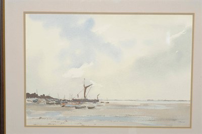 Lot 973 - Geoffrey W. Birks YWS (1929-1993)  Beach scene at low tide Signed, pencil and watercolour, 31cm...