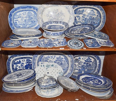 Lot 274 - A large quantity of mainly Victorian transfer printed blue and white pottery and pearlware in...