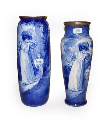 Lot 278 - Two Royal Doulton Blue Children series vases with gilt rims, printed puce and green marks,...
