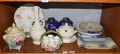 Lot 283 - A shelf of decorative ceramics including a Coalport part service, Spode egg cup basket, pair of...