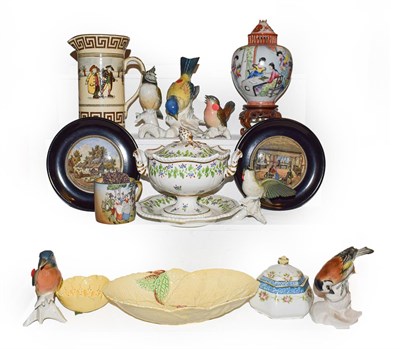 Lot 290 - A tray of assorted ceramics including, a Royal Doulton series ware jug, two Prattware pot lids,...