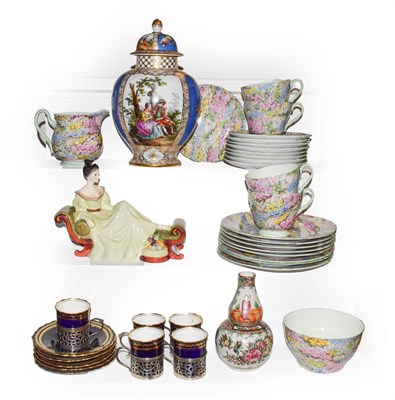 Lot 292 - A tray of mixed ceramics, to include five Aynsley coffee cans and saucers with silver mounts,...