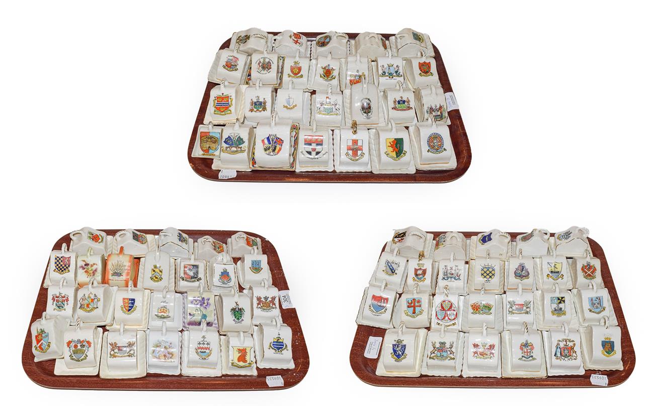 Lot 304 - Crested china cheese dishes to include Gemma, Carlton china and Arcadian china (three trays)
