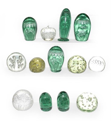 Lot 324 - Six 19th century Stourbridge glass dump paperweights and other clear glass paperweights with bubble
