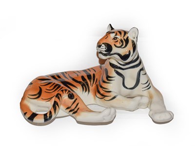Lot 336 - A Russian Lomonosov porcelain model of a tiger stamped 'made in USSR' 29cm long