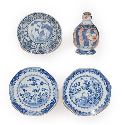 Lot 354 - A pair of Chinese Qianlong blue and white plates, a Kraak style bowl and an 18th century...