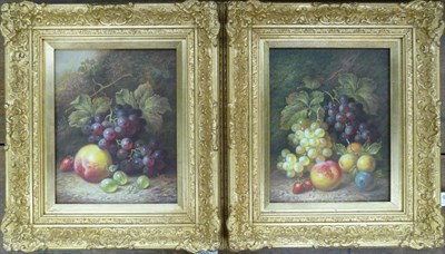 Lot 984 - R...Caspers (20th/21st century)  Still life of fruit against a mossy bank; Still life of fruit Both