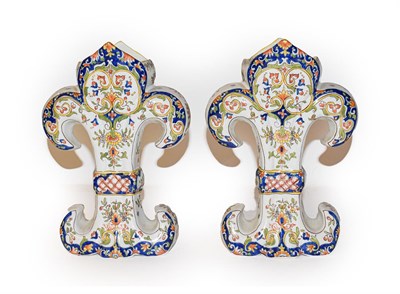 Lot 358 - A pair of French Faience fleur-de-lis form spill vases, 25cm