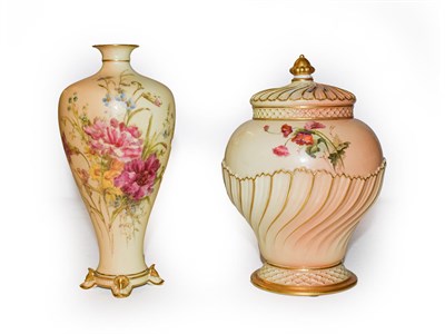 Lot 365 - A Royal Worcester blush ivory vase and cover, shape number 1720, puce marks 21cm, together with...