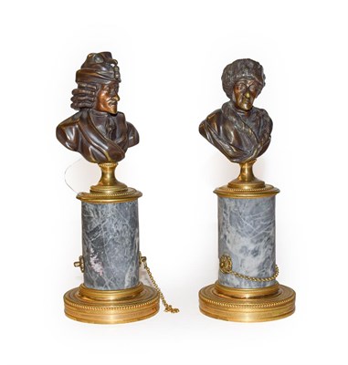 Lot 367 - A pair of 20th century continental miniature cast bronze busts, each on gilt bronze and grey marble