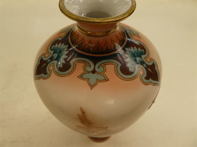 Lot 382 - A Royal Worcester Hadley ware twin-handled pedestal rose bowl enamelled with flowers, 19cm...