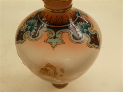 Lot 382 - A Royal Worcester Hadley ware twin-handled pedestal rose bowl enamelled with flowers, 19cm...