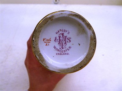 Lot 382 - A Royal Worcester Hadley ware twin-handled pedestal rose bowl enamelled with flowers, 19cm...