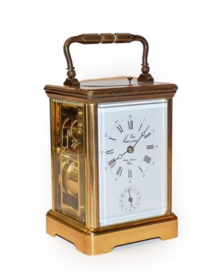 Lot 387 - A brass striking and repeating alarm carriage clock, signed L'Epee, 20th century, twin spring...