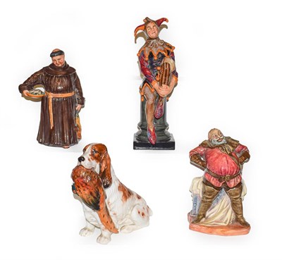 Lot 396 - Four Royal Doulton figures, The Jester HN1702, The Jovial Monk HN2144, Falstaff HN2054 and a...