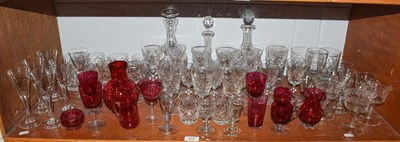 Lot 405 - Quantity of cranberry glass, Edinburgh crystal etc (one shelf)