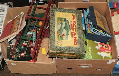 Lot 417 - Two boxes of vintage toys and games including Meccano (2)