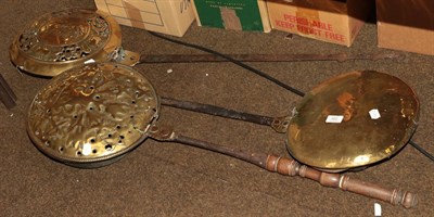 Lot 422 - Three 19th century brass warming pans