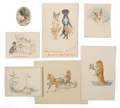 Lot 991 - Aline R Ellis (1886-1971) A Sketchbook with studies of dogs, horses, deer and duck in pencil,...