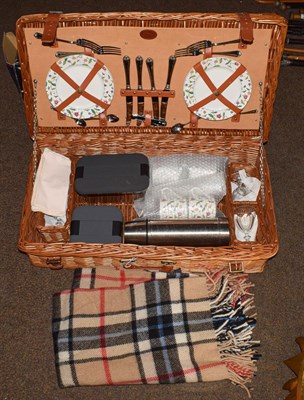 Lot 442 - Picnic set in fitted basket, including glass ware, crockery, silver plated cutlery and...