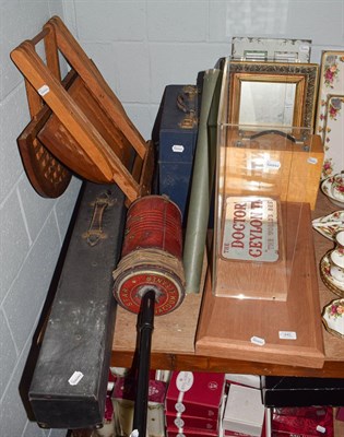 Lot 445 - Miscellaneous including gilt wall mirror, bygone vacuum cleaner, case of records, pull-up...