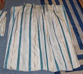 Lot 458 - Pair of very large striped lined curtains