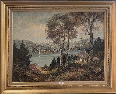 Lot 1105 - Aachenberg (20th/21st century European School) mountain lake scene with sailing boats, signed...