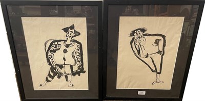 Lot 1106 - William Kempster (1914-1969), pair of clown portraits, ink on paper 38cm by 27cm