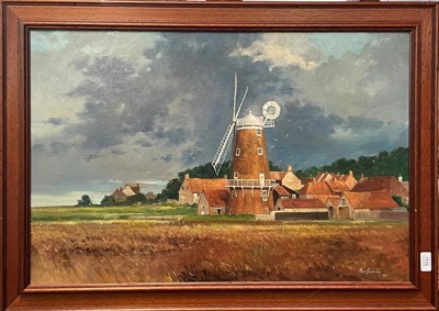 Lot 1110 - Alan Fearnley (b.1942), landscape view of Cley windmill, Norfolk, signed and dated (1982) oil...