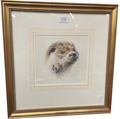 Lot 1118 - Mandy E Shepherd (b.1960) European Otter, signed watercolour, 20cm by 20cm  Artist's Resale...