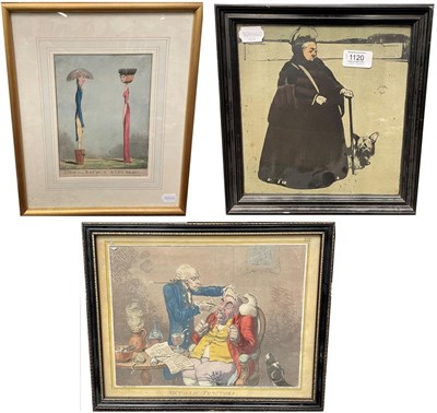 Lot 1120 - Two 19th century satirical coloured engravings titled 'Metallic tractors' and 'A mop in a...