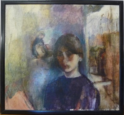 Lot 997 - Catherine Goodman (b.1961) Self Portrait Oil on board, inscribed to verso in red pen painting...