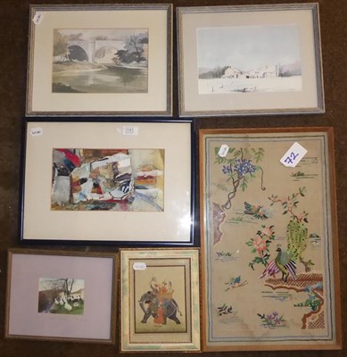 Lot 1141 - A mixed lot of 19th/20th century works to include Indian Mughal painting, Elephant with Howdah...