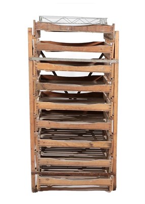 Lot 1173 - An Early 20th Century Pine Apple Rack, with eight sliding slatted trays, 79cm by 65cm by 158cm