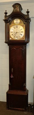 Lot 1180 - An oak eight-day longcase clock, 13'' arched brass dial with silvered chapter ring, the arch...