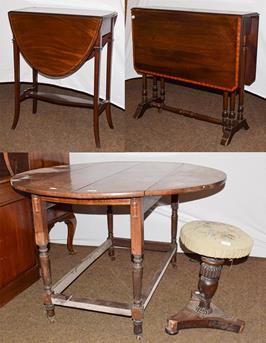 Lot 1194 - A 19th century rosewood drop leaf table with brass inlay, raised on turned supports, 115cm by 113cm